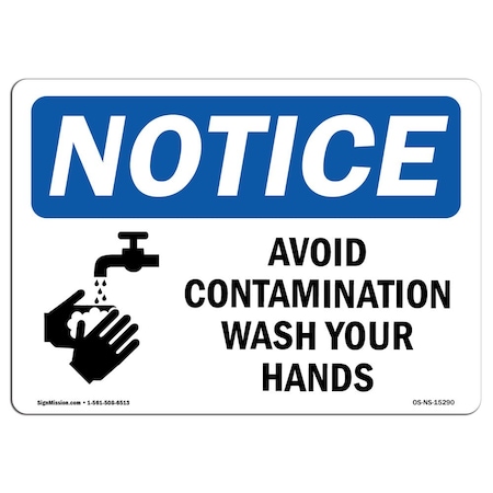 Signmission OSHA Sign, Avoid Contamination Wash Your Hands, 5in X 3.5in, 10PK, 3.5" W, 5" L, Landscap, PK10 OS-NS-D-35-L-15290-10PK
